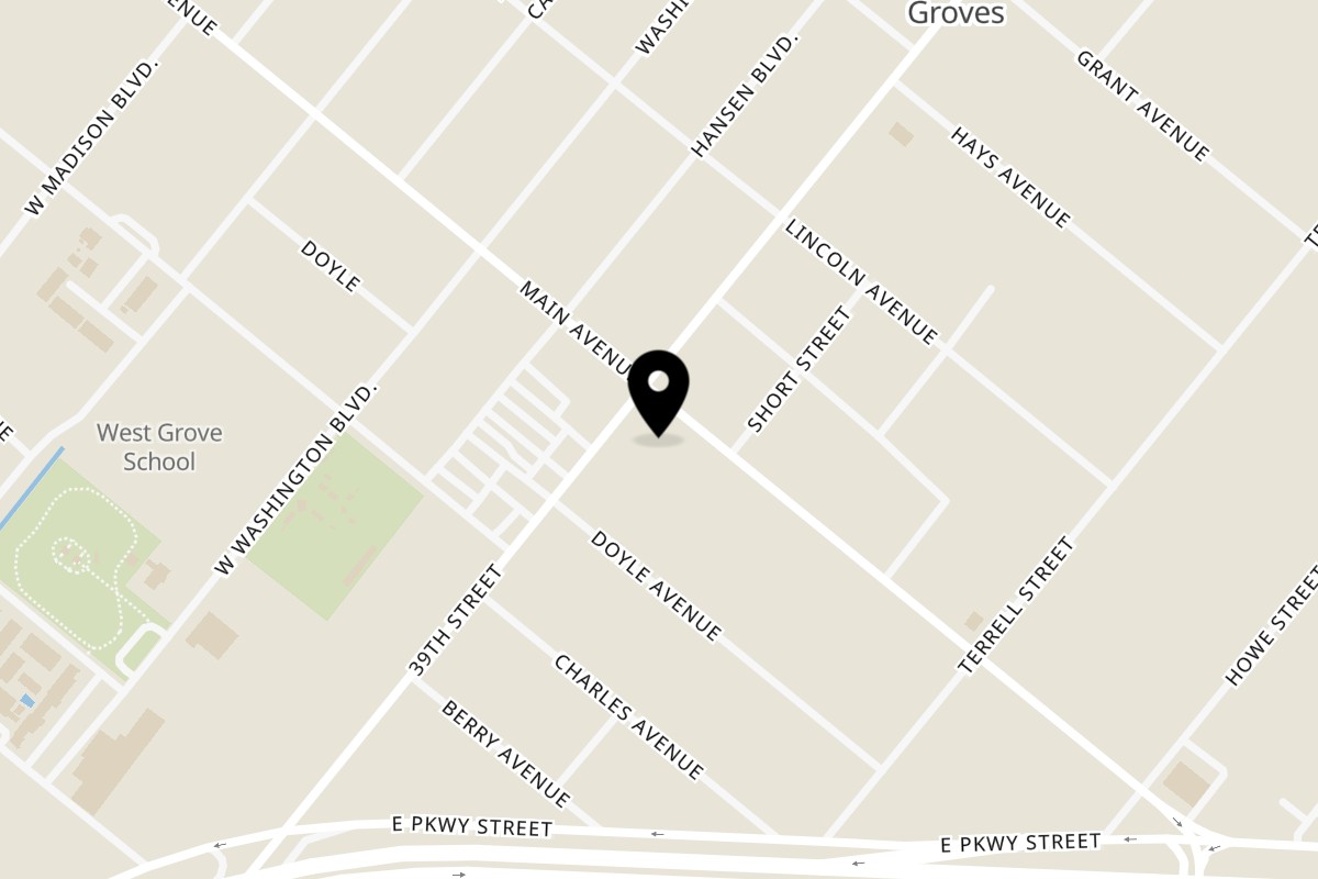 Map showing the location of Monceaux's on 3947 Main Ave in Groves